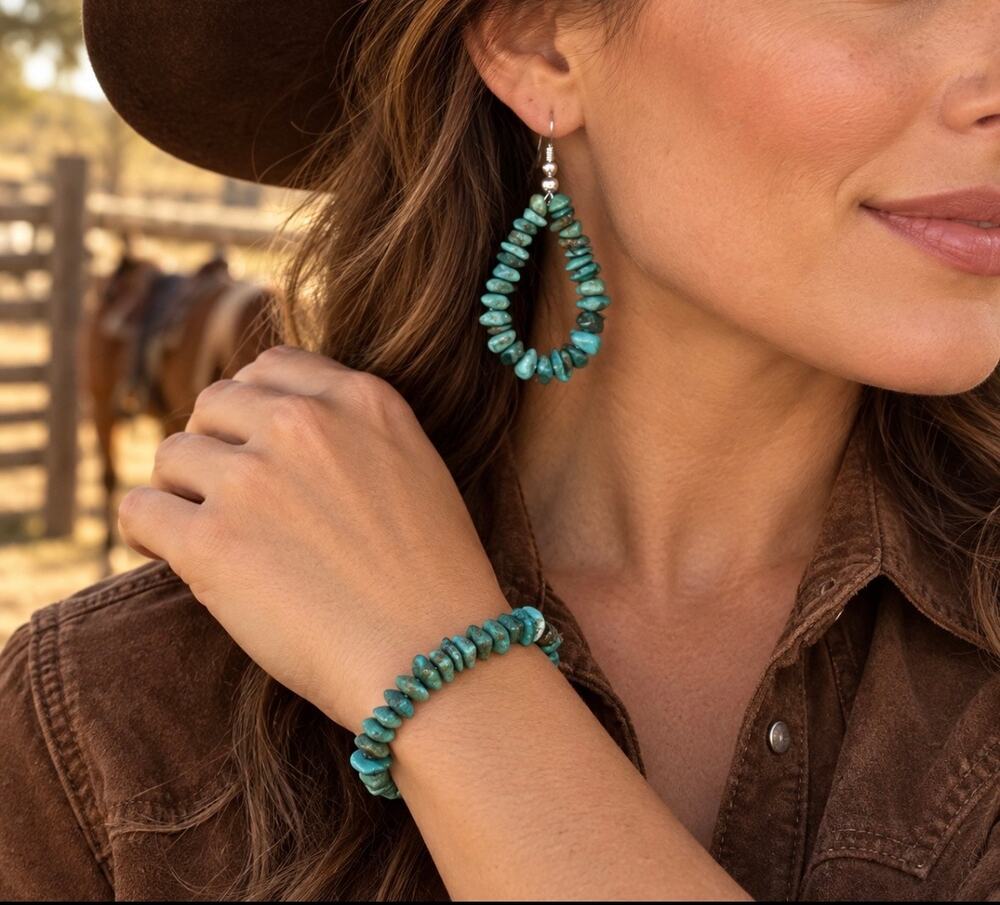 Kingman Turquoise Nugget Bracelet & Earring Set – Sterling Silver